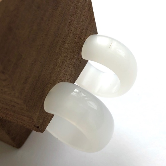 White Moonglow Lucite Bold Haskell Hoop Earrings - Picture 5 of 7